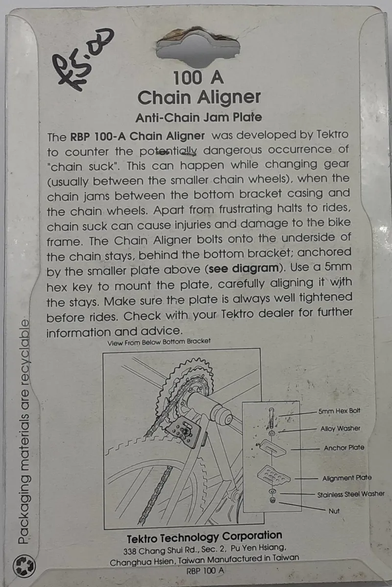Tektro RBP 100 A Chain Aligner Anti Chain Suck Plate in Anodised Blue NOS-3